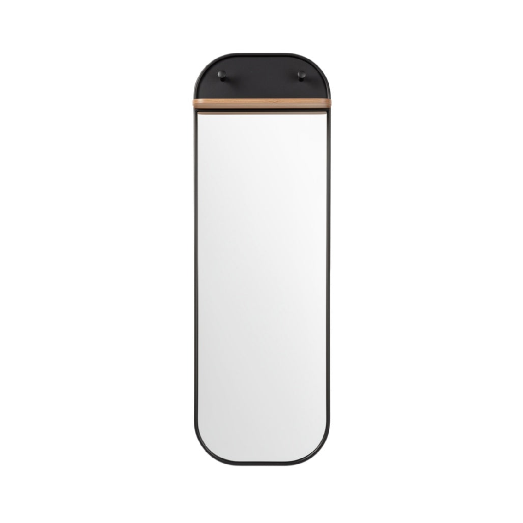 Modern Wall-Mounted Mirror with Wooden Accent and Black Frame