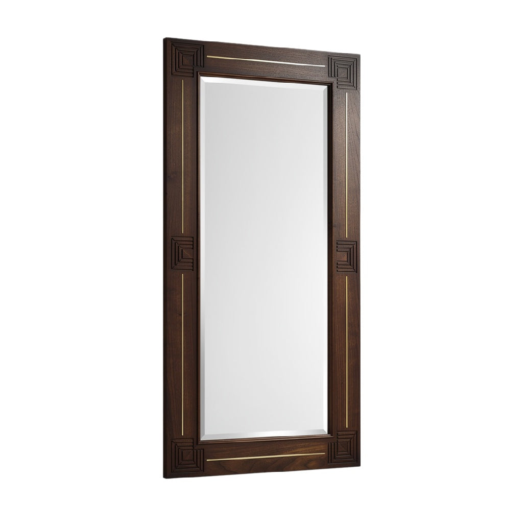 Elegant Wooden Frame Mirror with Geometric Design
